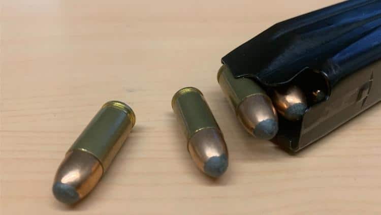 Close up 9mm parabellum bullets and magazine
