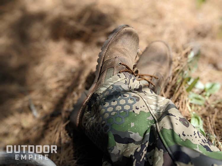 Durable armor on ankle of camo pants