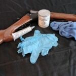 Shotgun, wax, soft cloth and gloves