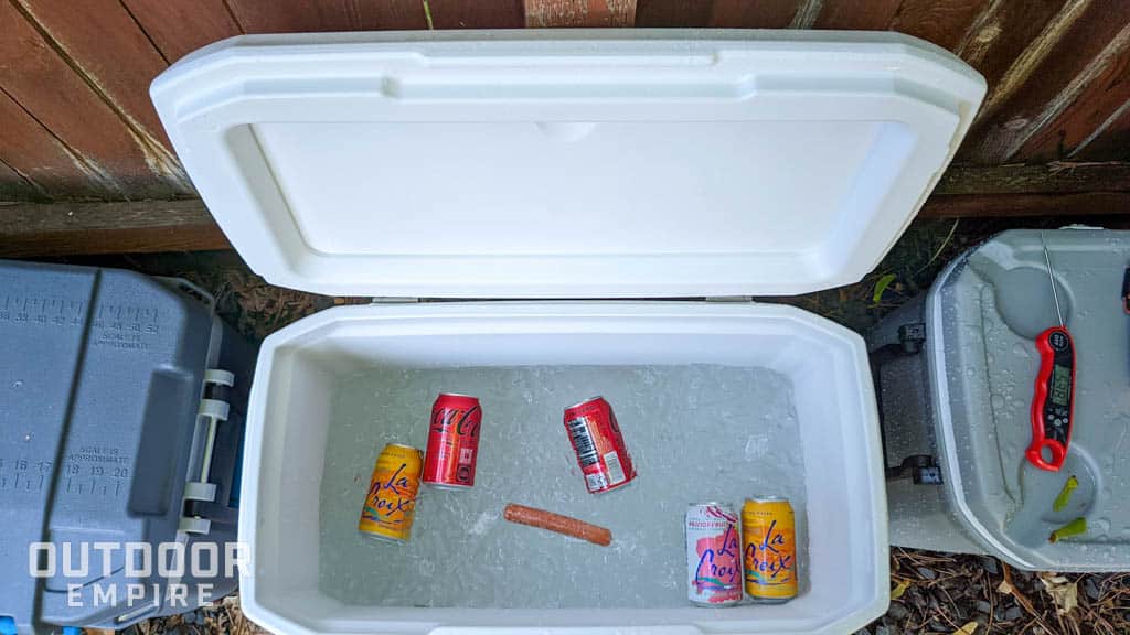 Coleman Xtreme Marine cooler filled with ice and beverages