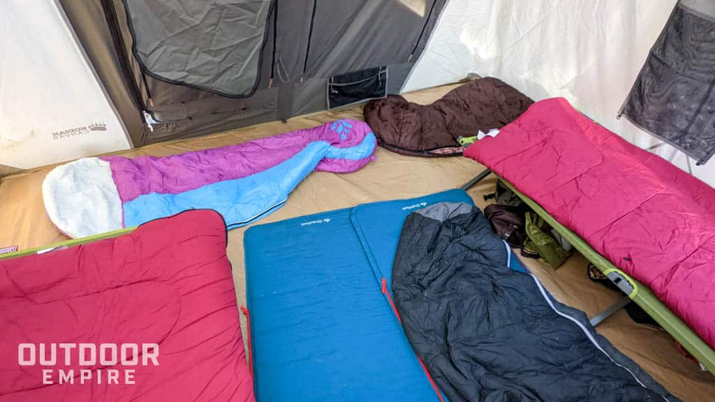 Sleeping bags in tent