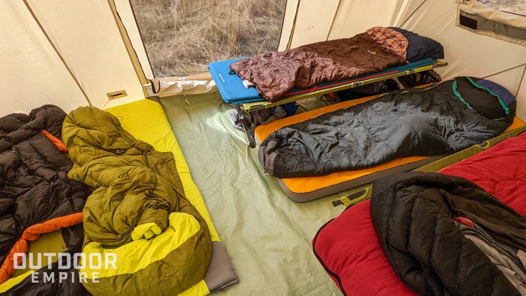 Beds arranged in Springbar tent