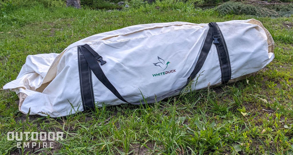 White duck prota tent in bag