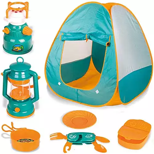 Kids pop up play tent with camping gear