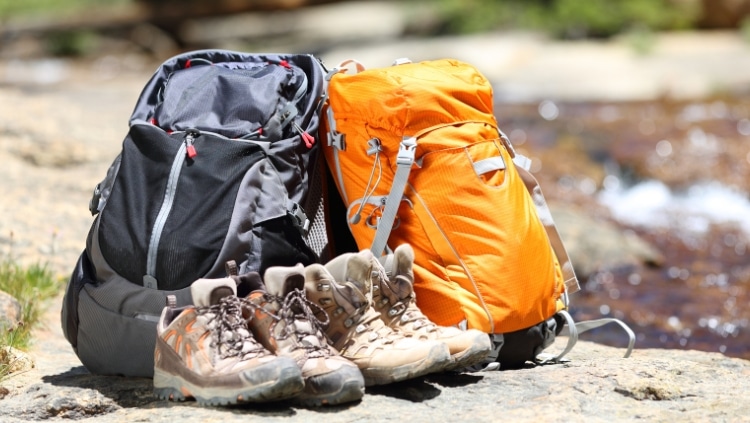 Backpacks and hiking shoes