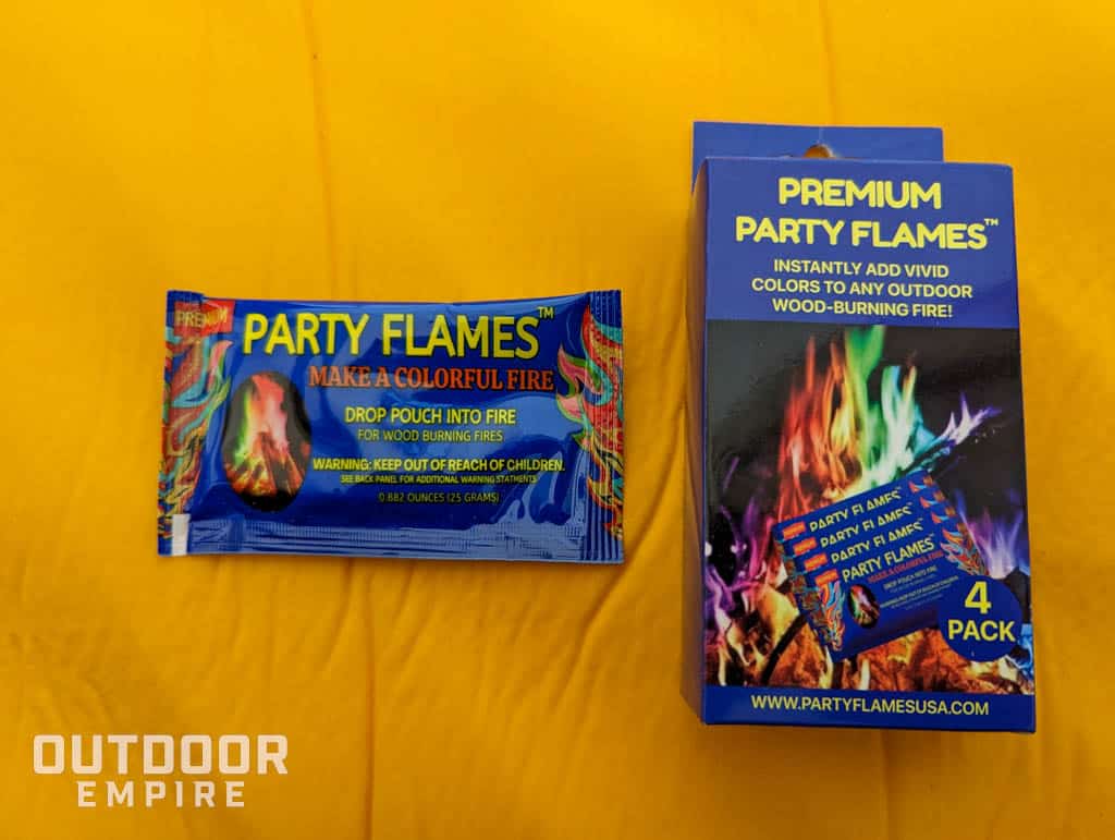 Party flames package sitting next to the box
