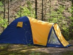 pitched camping tent