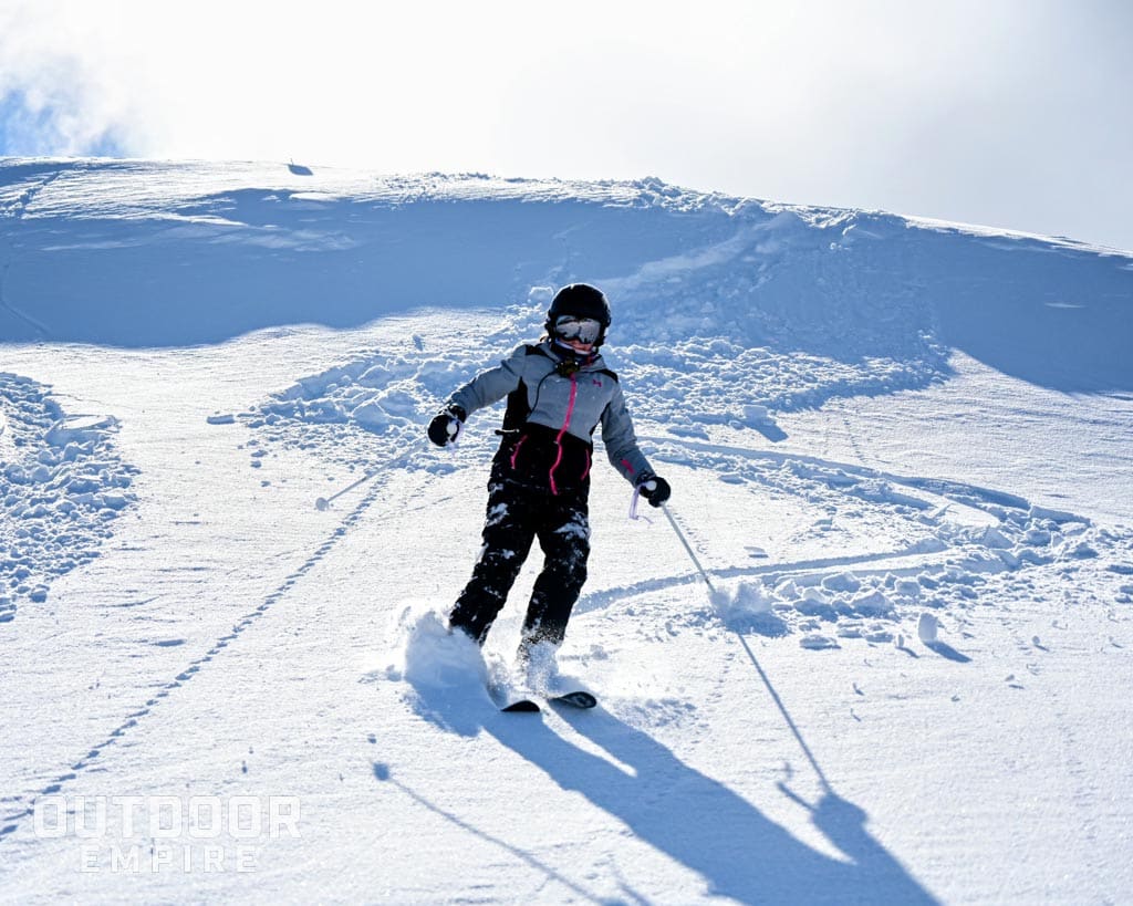 Girl skiing with bca bc link