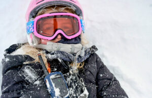 Child skiing with a Rocky Talkie