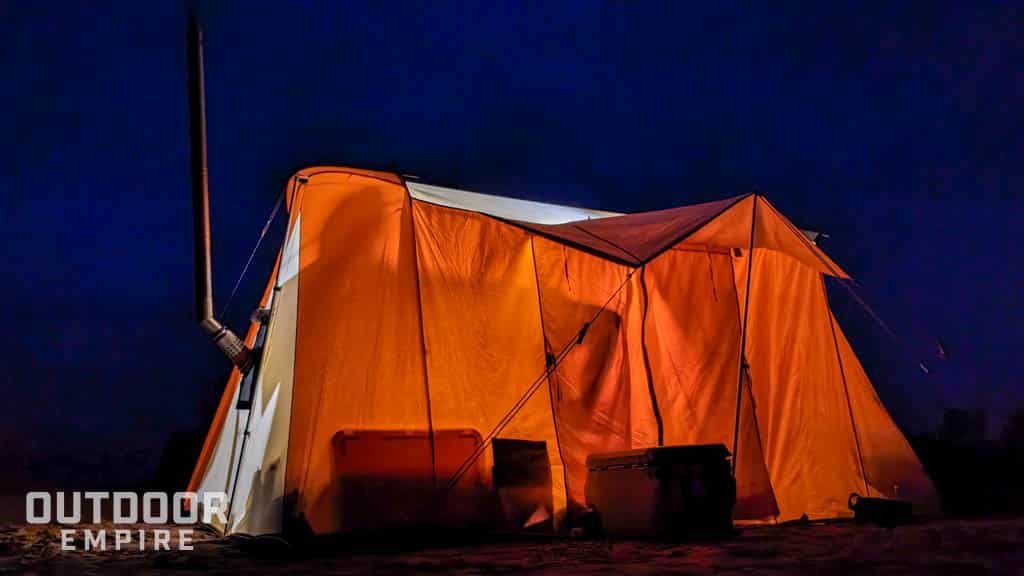Springbar Skyliner tent set up at night