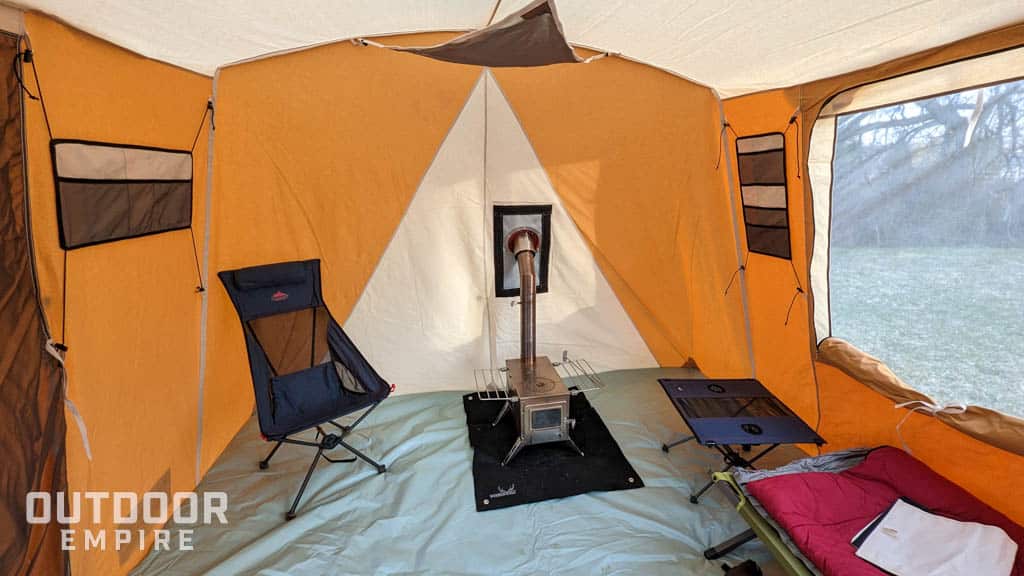 Hot tent setup inside springbar skyliner tent