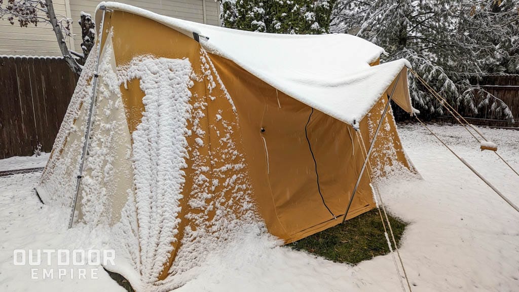 Springbar skyliner tent covered in snow
