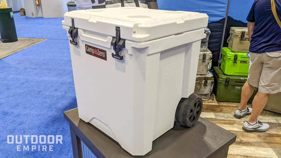 Camp zero wheeled cooler at a tradeshow