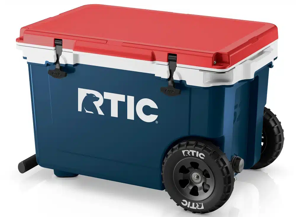 Rtic 52 qt ultra-light wheeled cooler red white and blue