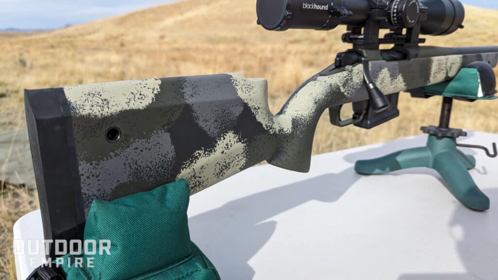 Close up of stock on Springfield Model 2020 Waypoint rifle stock