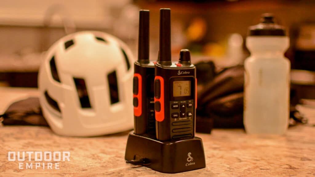 Cobra rx680 walkie talkies in battery charging dock