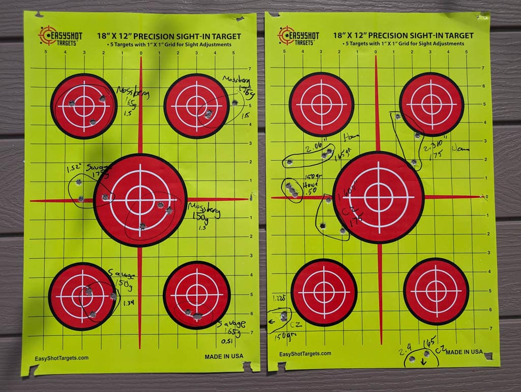Targets with bullet holes from budget-friendly 30-06 rifles