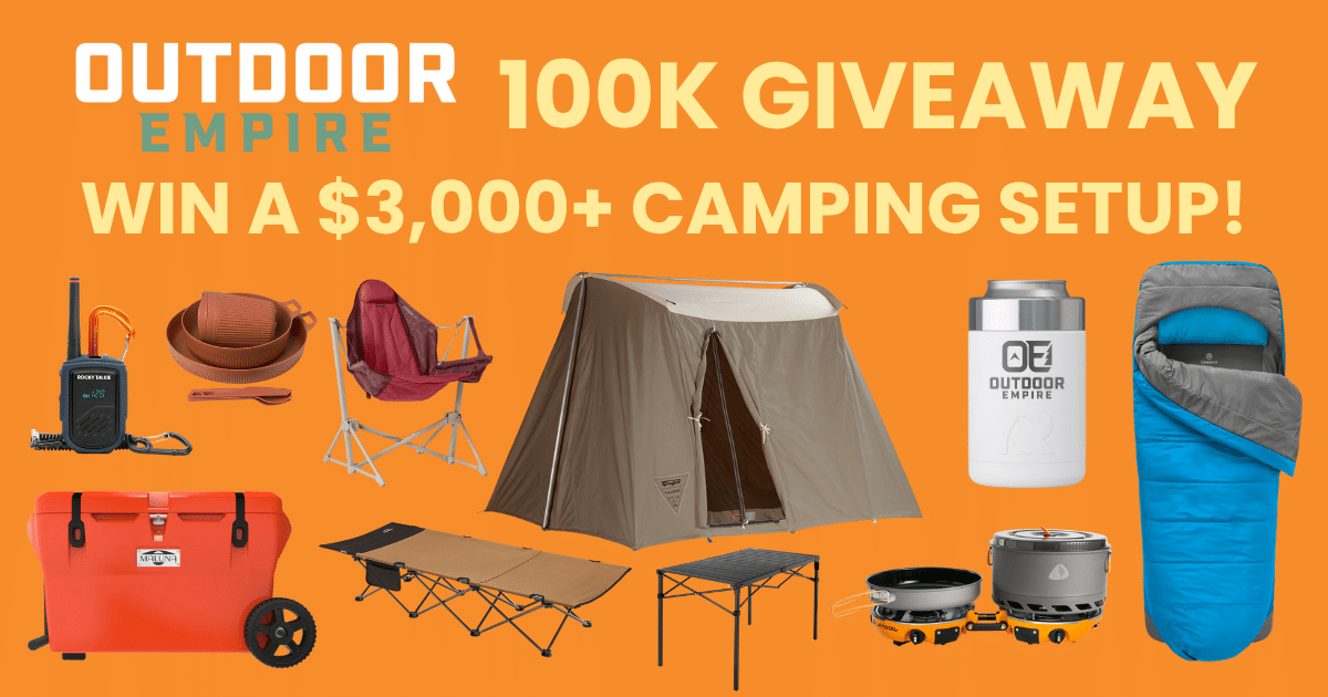 Collage of 100k giveaway camping gear prizes