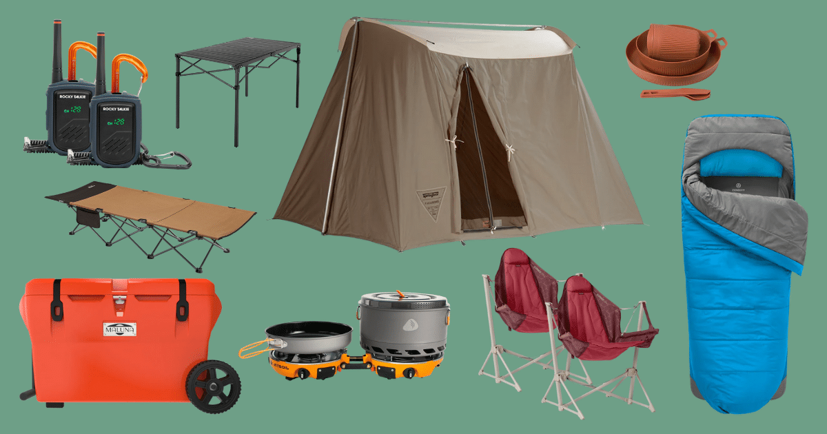 Collage of camping gear included in 100k grand prize giveaway